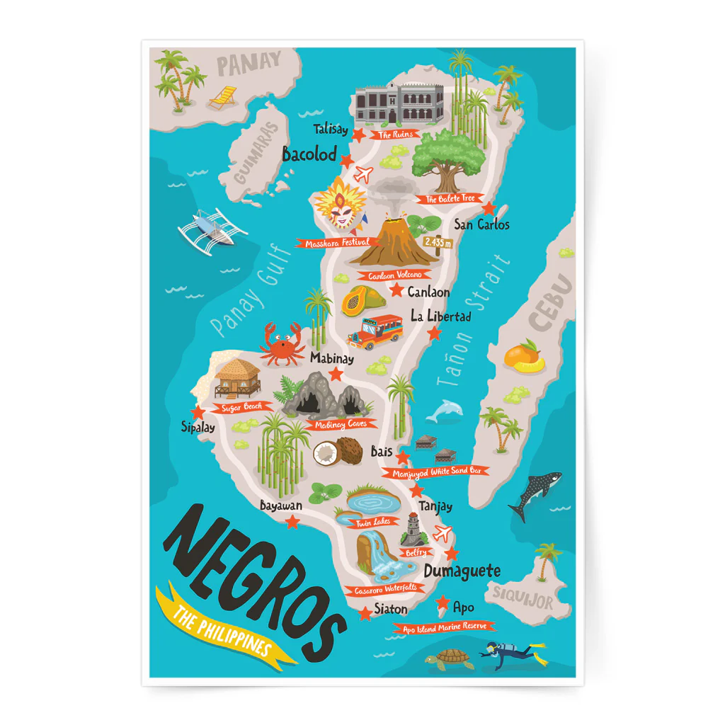 Negros Island Region Illustrated Map Printable Poster