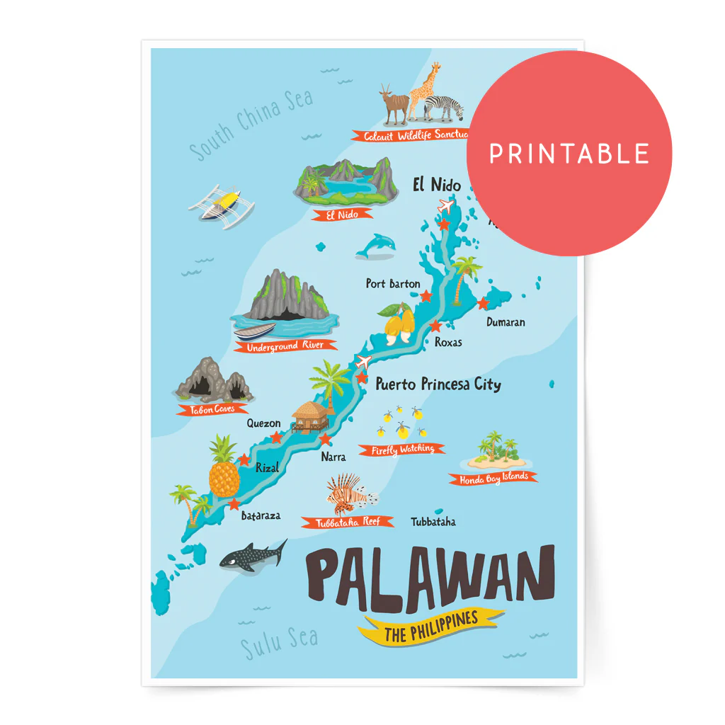 Palawan Illustrated Map Printable Wall Art Poster